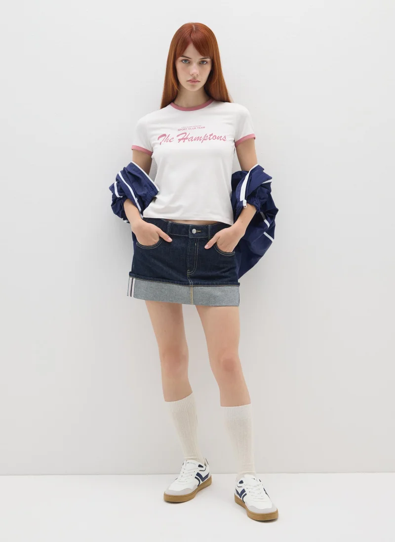 او في اس OVS White Stretch Cotton Regular Fit T-Shirt